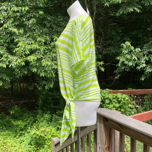 Michael Kors batwing lime green striped hip tied top size S NWT - Picture 3 of 6
